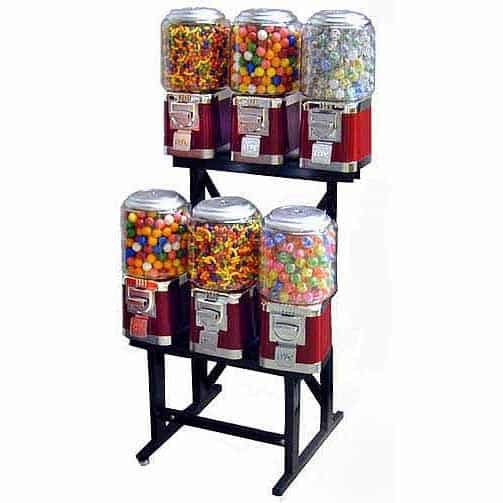 6 Unit Classic Gumball Vending Machines On Rack Stand | moneymachines.com