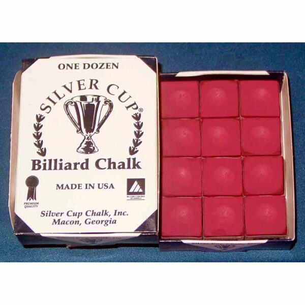 Burgundy Silver Cup Billiard Cue Chalk - Box of 12 | moneymachines.com