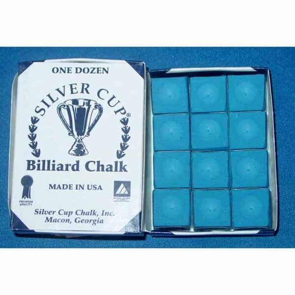 Electric Blue Silver Cup Billiard Cue Chalk - Box of 12 | moneymachines.com