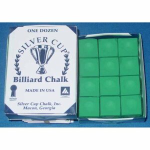 Tournament Green Silver Cup Billiard Cue Chalk - Box of 12 | moneymachines.com